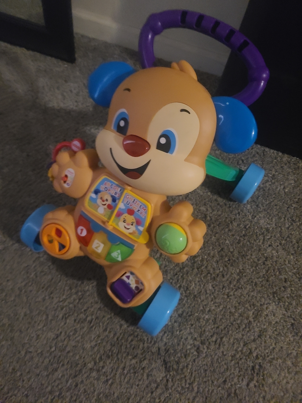 Infant Interactive Puppy Push Walker - Educational Activity Toy in Tan & Blue